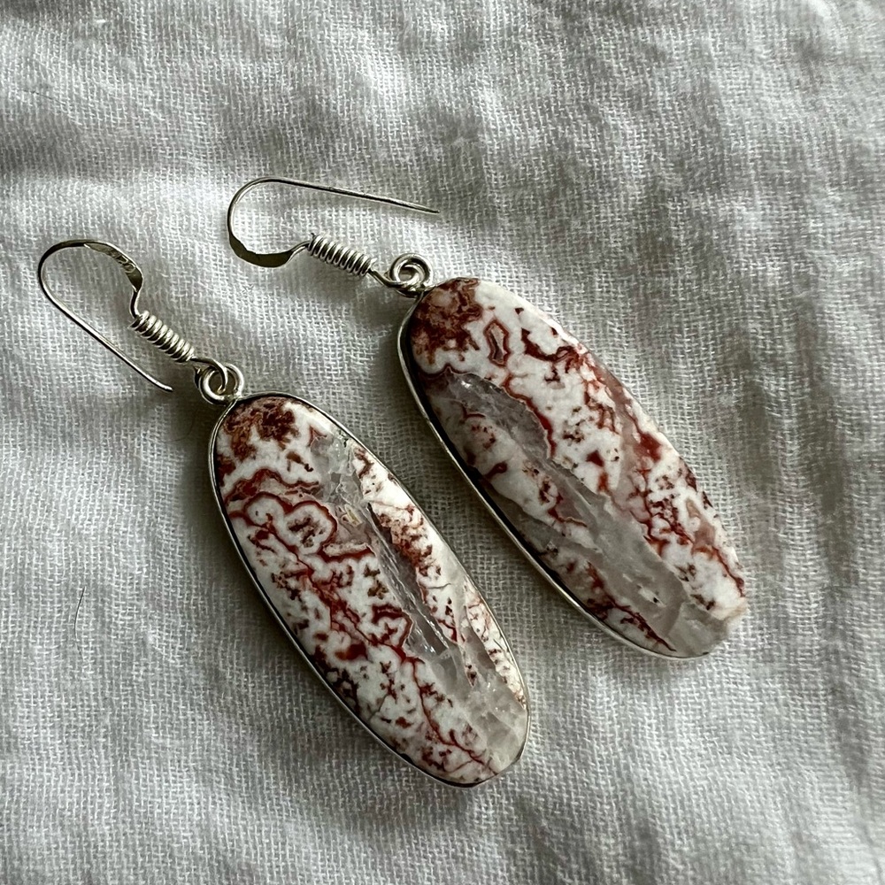 925 Quartz Vein in Crazy Lace Agate Earrings - Picture 3 of 9